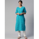 SVARCHI - Turquoise Cotton Women's Straight Kurti ( Pack of 1 ) - None