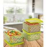 HOMETALES Plastic Multi-Purpose Food Container, 1000ml Each, Green, (3U) - Green