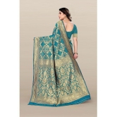 Om Shantam Sarees Banarasi Silk Embellished Saree With Blouse Piece - Turquoise ( Pack of 1 ) - Turquoise