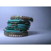 Seafoam green and gold bangles