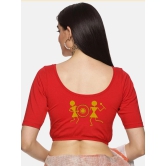 Women Back Printed Stretchable Blouse U020-Red / X-Large