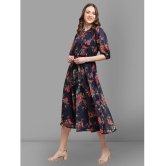 Fabflee - Navy Georgette Womens Fit & Flare Dress ( Pack of 1 ) - None