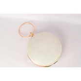 Embellished Cream With Multi Color Round Shape Hand Clutch Cum Sling Hanging Bag