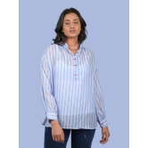 Chiffon top for women western wear stylish top trending Light Blue Striped Top With Long Sleeves (OTL-TPS1080)-Blue / L