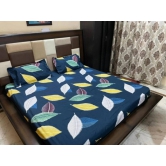 Polycotton Printed Double Bedsheets-Blue