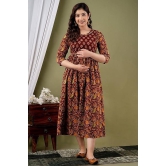 KASHVI Creation Women's Cotton Floral Printed Anarkali Maternity Feeding Kurta ( Brown)