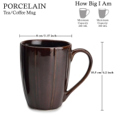 Porcelain Tea and Coffee Large Mug - Set of 1, 300 Ml | Matte Finish | Ideal for Cappuccino, Hot Chocolate, Cocoa and Milk - Chocolate Brown