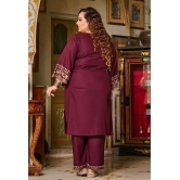 PrettyPlus by Desinoor.com Burgundy Embroidered Pant Top Set - None