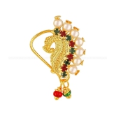 Vivastri Gold Plated Red Stone with Peals Alloy Maharashtrian Nath Nathiya./ Nose Pin for Women &Girls VIVA1005NTH-TAR - Multi Color