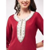 Pannkh - Red Art Silk Womens Straight Kurti ( Pack of 1 ) - None