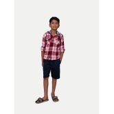 Radprix Boys Beige & Red Check Hooded Yarndye Shirt: A Fashionable Statement for Young Trendsetters. This Shirt Features a Classic Beige and Red Check Pattern, Perfect for Adding a Pop of Co