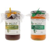 Farm Naturelle-Virgin 100% Pure Raw Natural Unprocessed Wildberry-Sidr & Neem Flower Forest Honey-(1 KG x 2) Glass Bottle