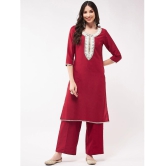 Pannkh - Red Art Silk Womens Straight Kurti ( Pack of 1 ) - None