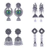 VIVASTRI Silver Jhumki Earrings ( Pack of 4 ) - Silver