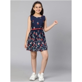 Oxolloxo Kids Girls Navy Blue Floral Satin Dress