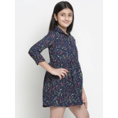 Oxolloxo Girls Navy Blue Floral Satin Shirt Dress