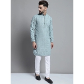 Men Blue Chikankari Embroidered and Sequence Kurta Only-XXL / Blue