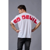 Go Devil (in Red) Printed White Oversized T-Shirt for Men L