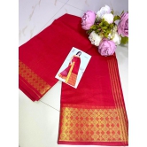 Cotton Saree Gold Border Red Color