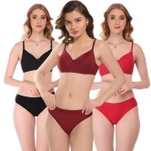 Jomferry Cotton Padded Lingeries set ( Black, Red, Maroon)-36B