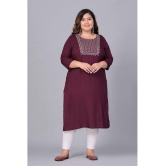 Preksha Rayon Embroidered Straight Women's Kurti - Wine ( Pack of 1 ) - None