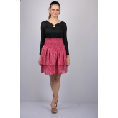 Pink Small Flower Print Skirt (OTLKT1008)-Pink / XL