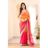 A TO Z CART Banarasi Silk Embellished Saree With Blouse Piece - Orange ( Pack of 1 ) - Orange