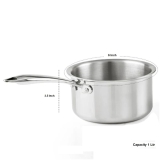 VEC Triply Stainless Steel Sauce Pan with Steel Lid 14 cm Gas Electric and Induction Friendly (Size:14 cm, Thickness:2.5mm)