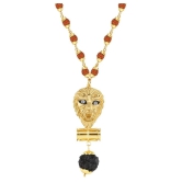 SILVER SHINE Gold Plated  Traditional Rudraksh Mala Lion Pendant for Men and Women - Golden