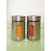 VON CASA Condiment Set Salt & Pepper with 2 Oil Dispenser Set with Stand - Stainless Steel Glossy Finish