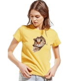 Cute Cat Half Yellow Tshirt For Women