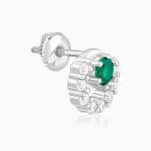 Silver Emerald Green Halo Stud Earrings