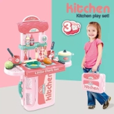 Kitchen Set for Girls Toy with Cooking Utensils 3 in 1 Portable Pretend Food Party Role Cooking Kitchen Play Set Toy for Boys and Girls