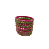 Pink and Green Bangle Set with Kundan Stones