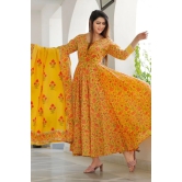 Yellow Floral Printed Anarkali Set 3XL