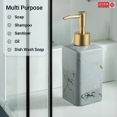 USHA SHRIRAM 320ml Ceramic Soap Dispenser Set, Kitchen Dish Soap Pump, Hand Shower Washing, Design 3 - Grey, Pack of 2-USHA SHRIRAM 320ml Ceramic Soap & Lotion Dispenser Set, Grey, Pack of 2