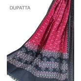 Red Black Sambalpuri Handwoven Single Ikat Cotton Dupatta