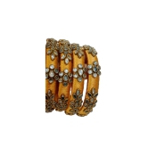 Golden Silk Thread Bangle Set with Stone Work