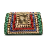 Anekaant Green Metal Box Clutch - Green