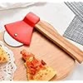 KATHIYAWADI Axe Shaped Pizza Cutter With Sharp Rotating Blade For Pizza, Bread, Cakes, 22.5 X 10 X 2 cm, Red