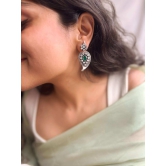 Ambika silver earring with zircon and emerald stone