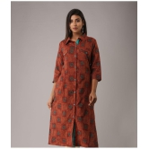 MAUKA - Red Cotton Women''s Front Slit Kurti ( Pack of 1 ) - None