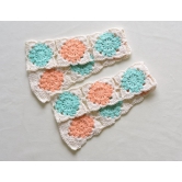 Hand Crafted Crochet Curtain Tiebacks Peach and Teal