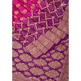 Ombre Purple-Pink Shades - Authentic Hand Bandhej Banarasi Silk Georgette Saree | SILK MARK CERTIFIED