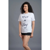 Rise & Slay Printed White Oversized T-Shirt for Women M