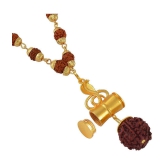 PAYSTORE Gold Plated Bholenath Naag Devta With Panchmukhi Rudraksh Necklace, Openable Damru Shape design, Hindu God Pendant Jewellery for Men and Women