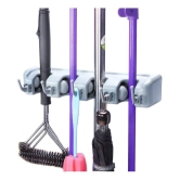 Mop and Broom Holder; Upgraded with Effective Strong Holding 4 Slot Position with 4 Hooks Garage Storage up to 9 Tools Wall Mounted; Organize Ideas; Standard Size (Grey Color)