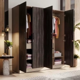 Wood 4 Door Wardrobe  (Finish Color - Frappe & Wyoming Maple with Shelves