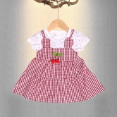 Checkered Charm Cherry Dress-Red / 3-4 years