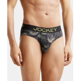 Jockey FP22 Men Super Combed Cotton Elastane Stretch Printed Brief - Black & Empire Yellow - None